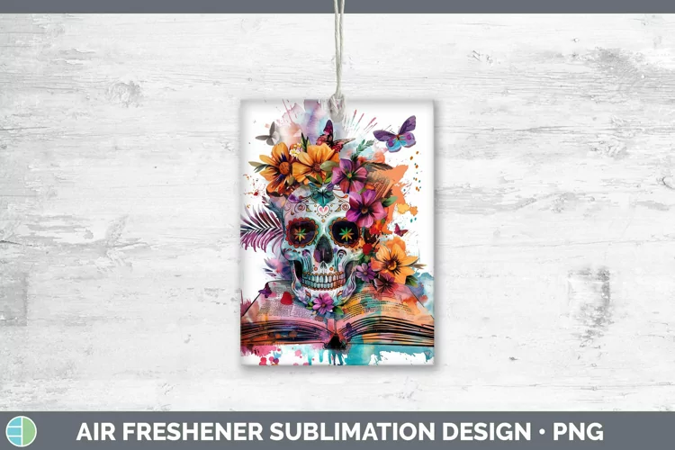 Watercolor Books Sugar Skull Air Freshener Sublimation Car F