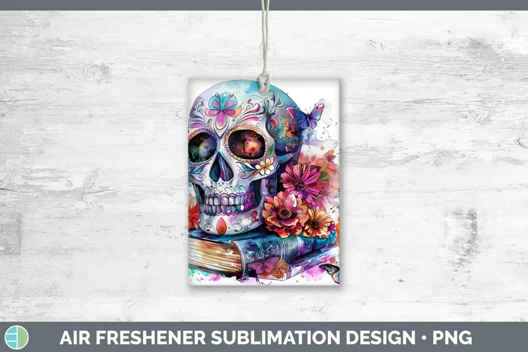 Watercolor Books Sugar Skull Air Freshener Sublimation Car F