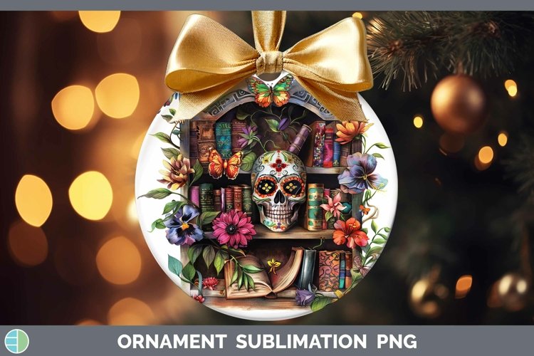 Watercolor Books Sugar Skull Ornament Sublimation Bauble Des