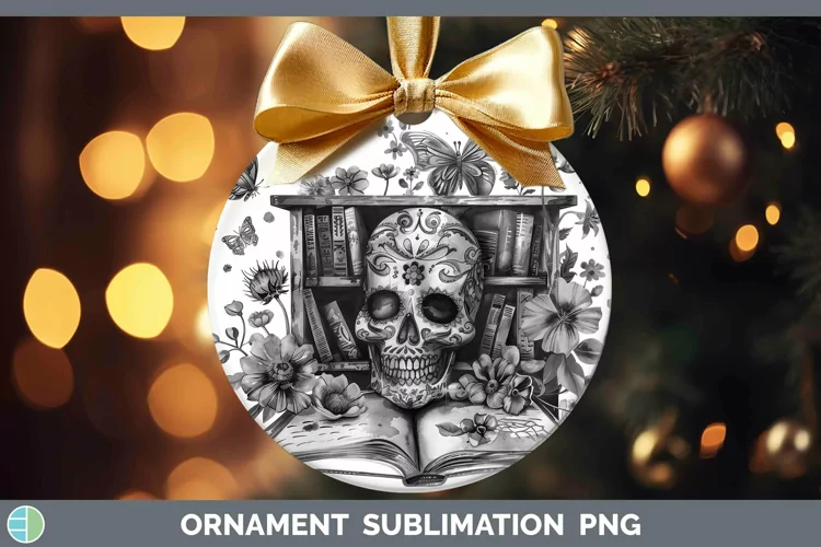 Watercolor Books Sugar Skull Ornament Sublimation Bauble Des