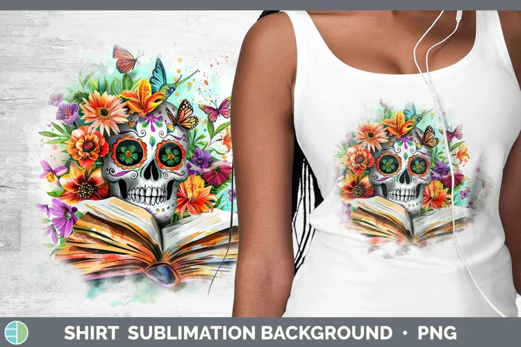 Watercolor Books Sugar Skull Shirt Sublimation Sublimation B
