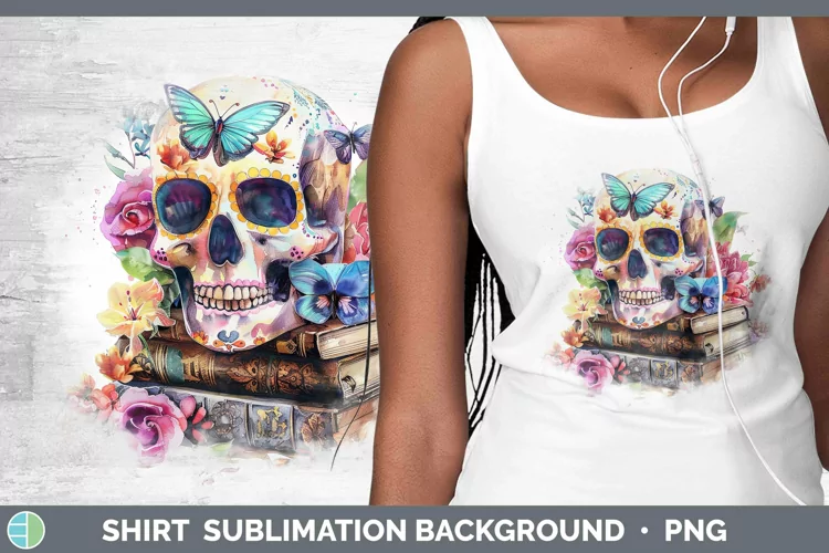 Watercolor Books Sugar Skull Shirt Sublimation Sublimation B