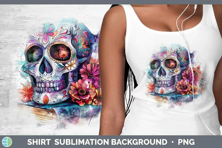 Watercolor Books Sugar Skull Shirt Sublimation Sublimation B