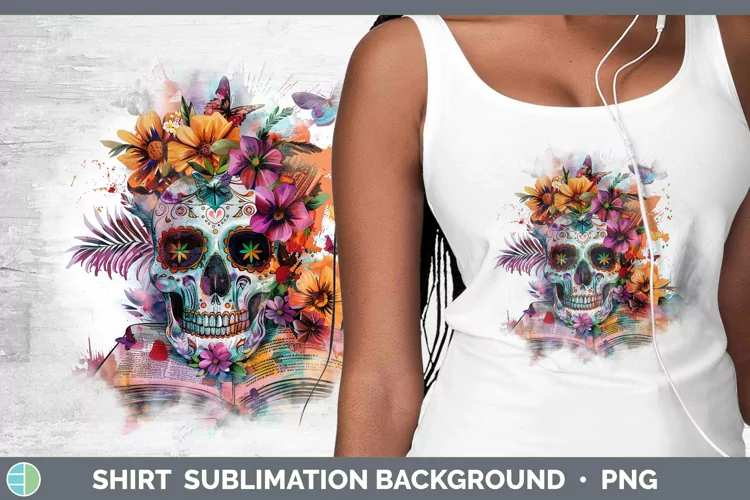 Watercolor Books Sugar Skull Shirt Sublimation Sublimation B