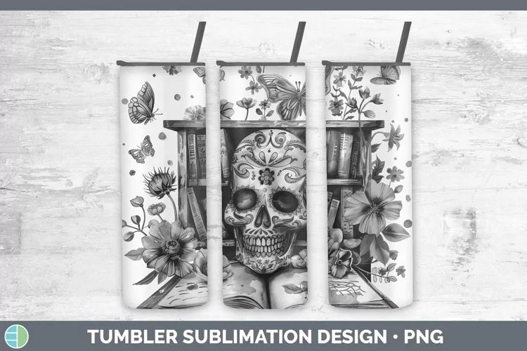 Watercolor Books Sugar Skull Tumbler Sublimation 20 oz Skinn