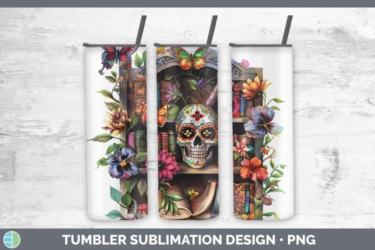 Watercolor Books Sugar Skull Tumbler Sublimation 20 oz Skinn
