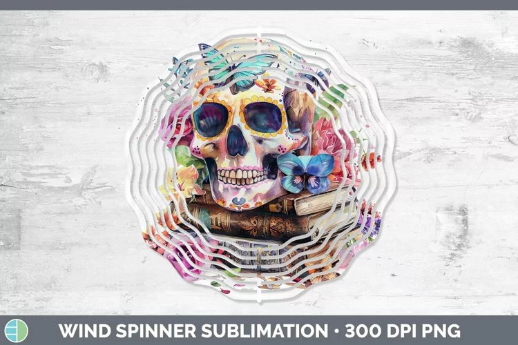 Watercolor Books Sugar Skull Wind Spinner Sublimation Spinne