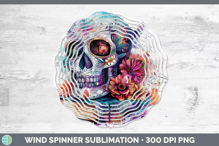 Watercolor Books Sugar Skull Wind Spinner Sublimation Spinne