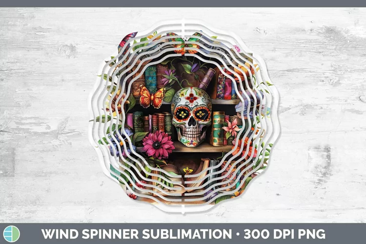 Watercolor Books Sugar Skull Wind Spinner Sublimation Spinne