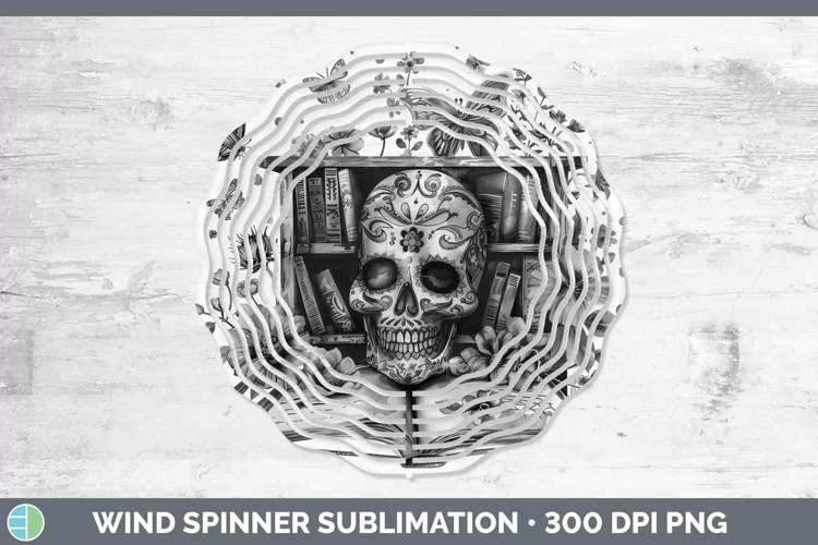 Watercolor Books Sugar Skull Wind Spinner Sublimation Spinne