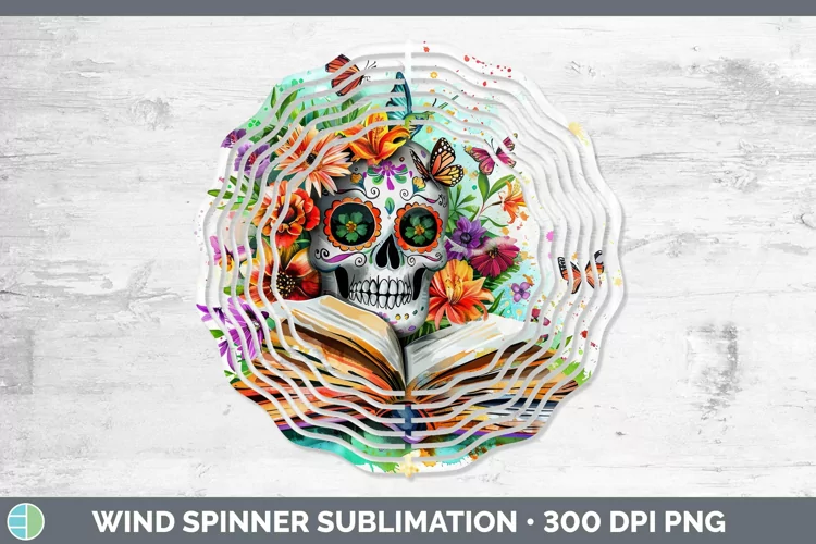 Watercolor Books Sugar Skull Wind Spinner Sublimation Spinne