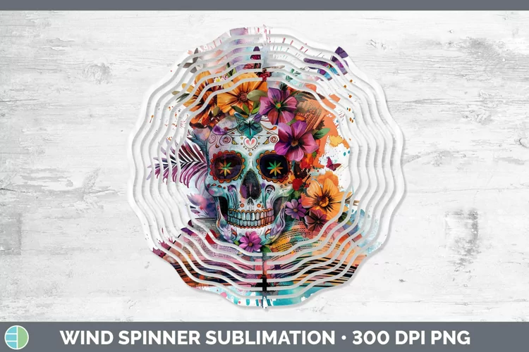 Watercolor Books Sugar Skull Wind Spinner Sublimation Spinne