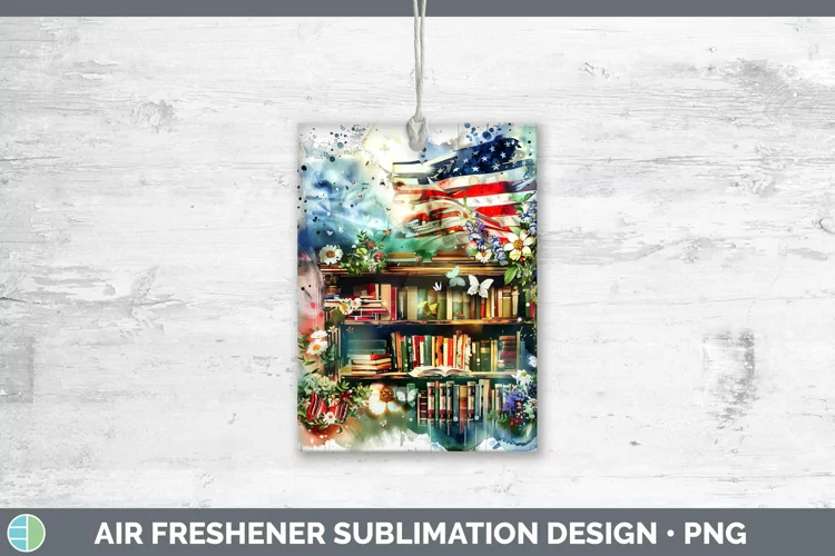 Watercolor Books USA Flag Air Freshener Sublimation Car Fres