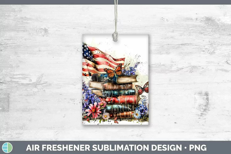Watercolor Books USA Flag Air Freshener Sublimation Car Fres