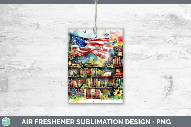 Watercolor Books USA Flag Air Freshener Sublimation Car Fres