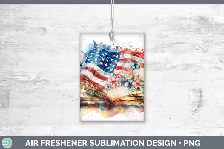 Watercolor Books USA Flag Air Freshener Sublimation Car Fres