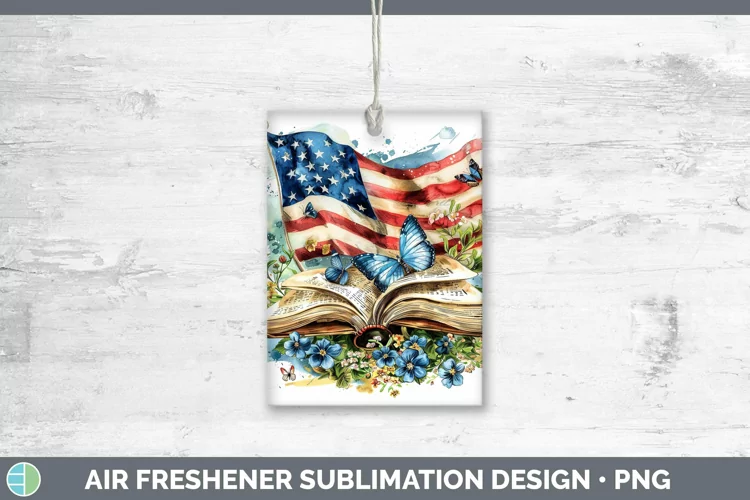 Watercolor Books USA Flag Air Freshener Sublimation Car Fres