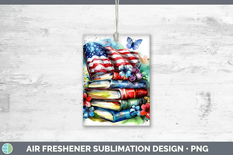 Watercolor Books USA Flag Air Freshener Sublimation Car Fres