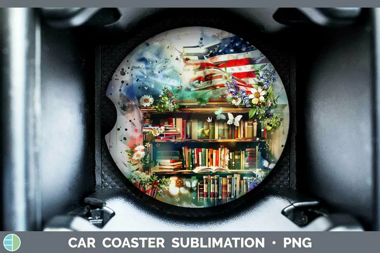 Watercolor Books USA Flag Car Coaster Sublimation Coaster De