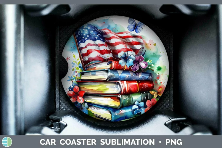 Watercolor Books USA Flag Car Coaster Sublimation Coaster De
