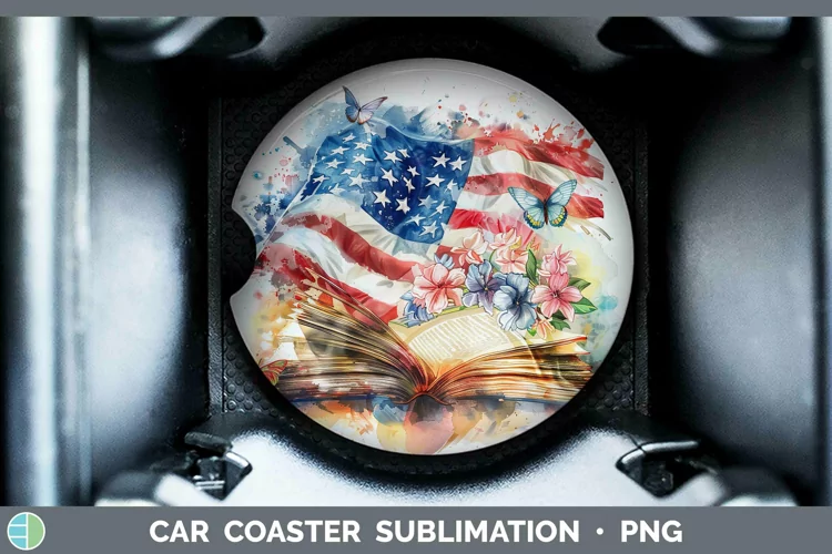 Watercolor Books USA Flag Car Coaster Sublimation Coaster De