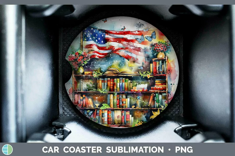 Watercolor Books USA Flag Car Coaster Sublimation Coaster De