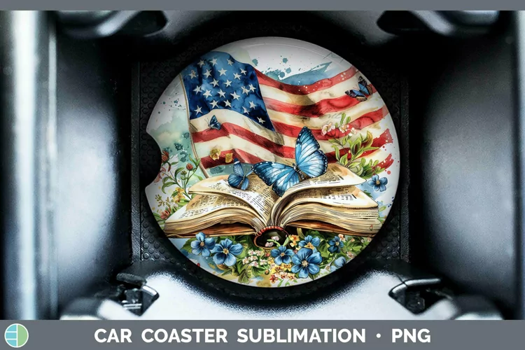 Watercolor Books USA Flag Car Coaster Sublimation Coaster De