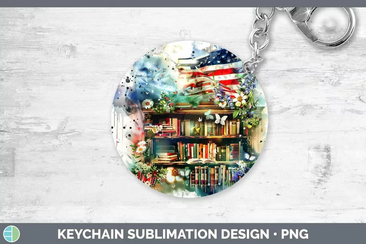 Watercolor Books USA Flag Keychain Sublimation Keyring Desig