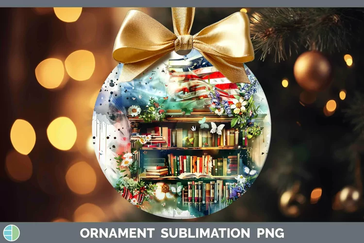 Watercolor Books USA Flag Ornament Sublimation Bauble Design