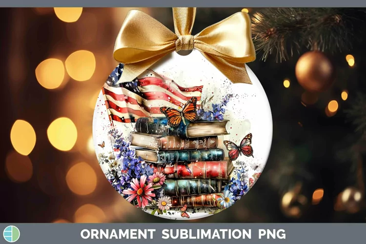 Watercolor Books USA Flag Ornament Sublimation Bauble Design