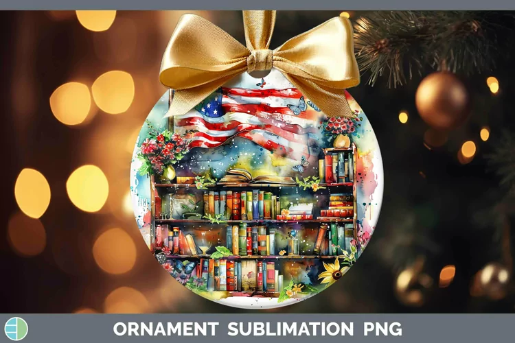 Watercolor Books USA Flag Ornament Sublimation Bauble Design