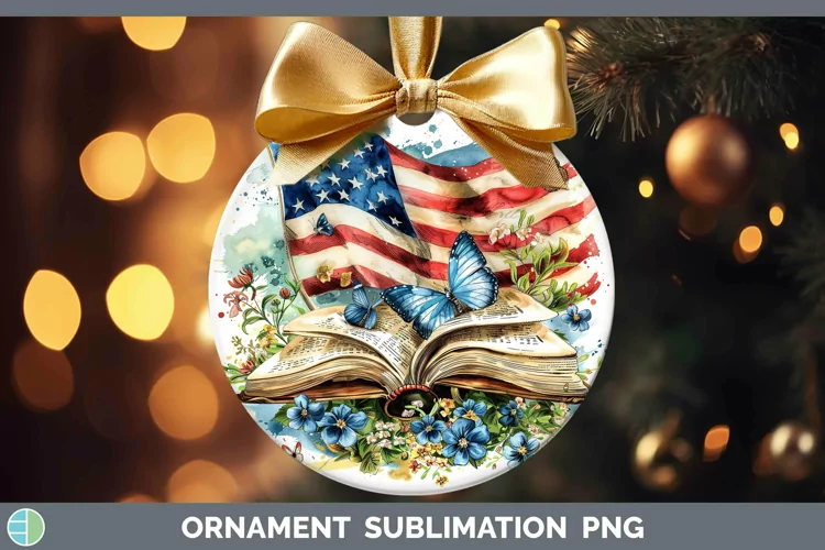 Watercolor Books USA Flag Ornament Sublimation Bauble Design