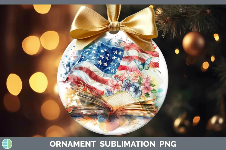 Watercolor Books USA Flag Ornament Sublimation Bauble Design