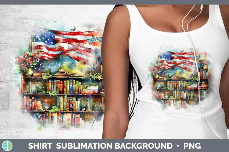 Watercolor Books USA Flag Shirt Sublimation Sublimation Back