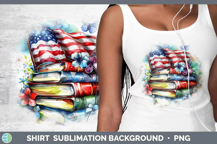 Watercolor Books USA Flag Shirt Sublimation Sublimation Back