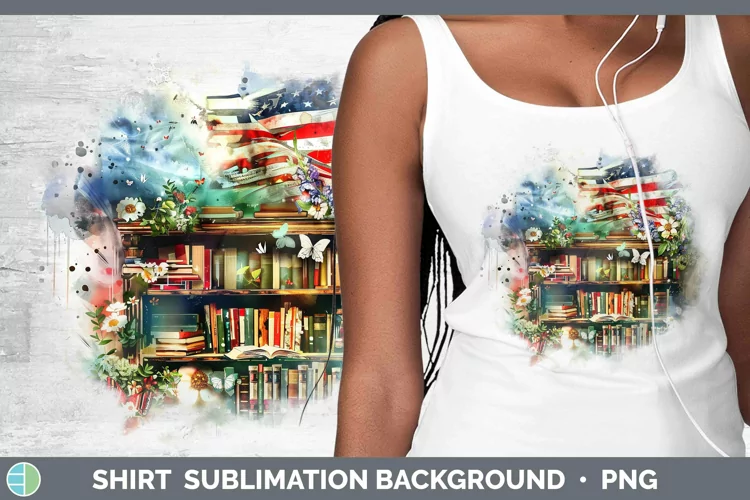 Watercolor Books USA Flag Shirt Sublimation Sublimation Back