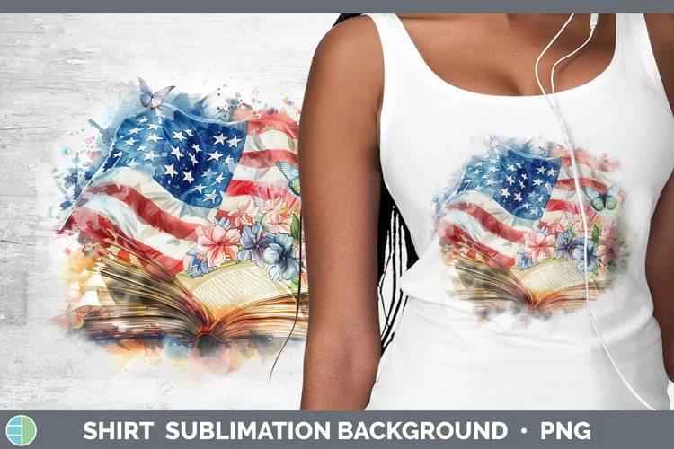 Watercolor Books USA Flag Shirt Sublimation Sublimation Back
