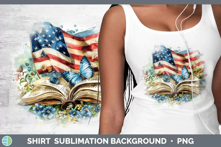 Watercolor Books USA Flag Shirt Sublimation Sublimation Back