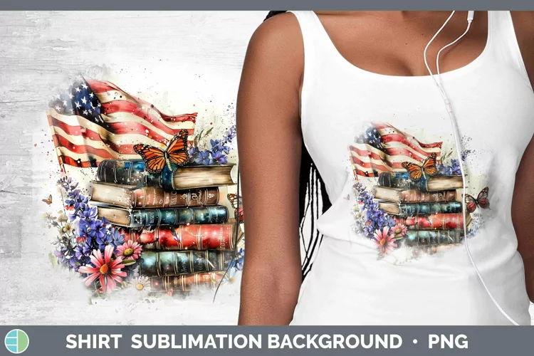Watercolor Books USA Flag Shirt Sublimation Sublimation Back