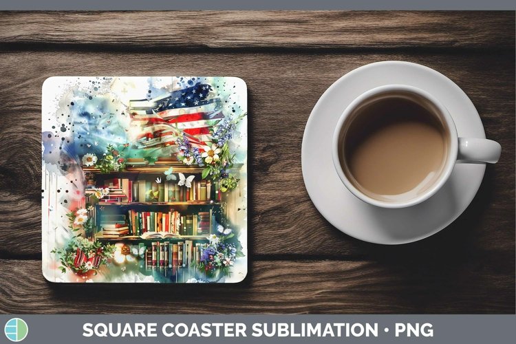 Watercolor Books USA Flag Square Coaster Sublimation Coaster