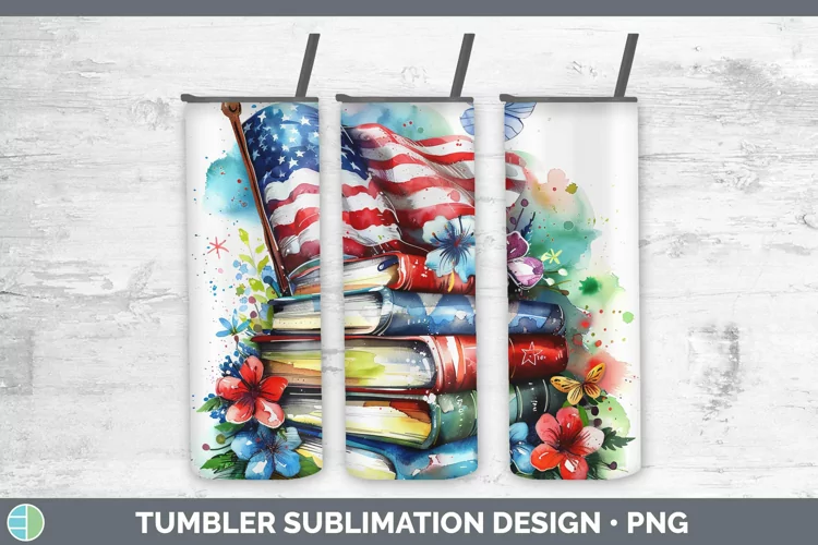 Watercolor Books USA Flag Tumbler Sublimation 20 oz Skinny T