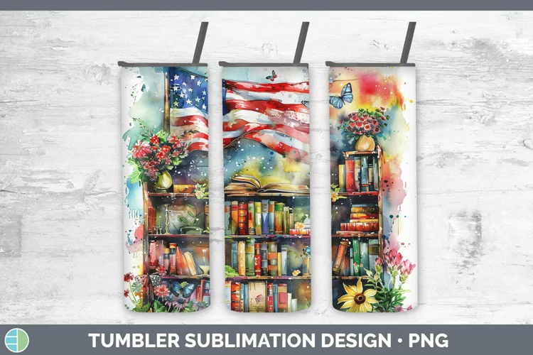 Watercolor Books USA Flag Tumbler Sublimation 20 oz Skinny T
