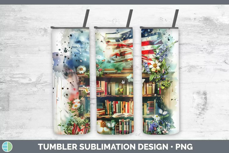 Watercolor Books USA Flag Tumbler Sublimation 20 oz Skinny T