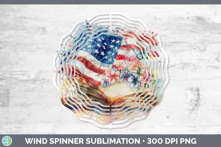 Watercolor Books USA Flag Wind Spinner Sublimation Spinner D