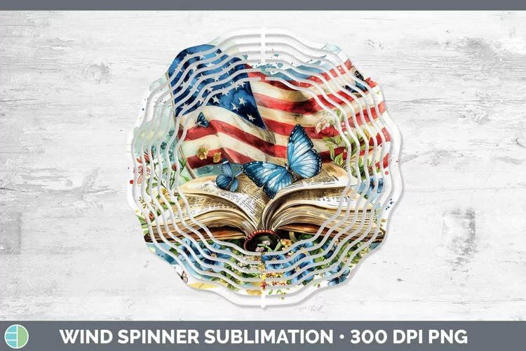 Watercolor Books USA Flag Wind Spinner Sublimation Spinner D