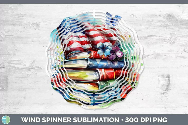 Watercolor Books USA Flag Wind Spinner Sublimation Spinner D
