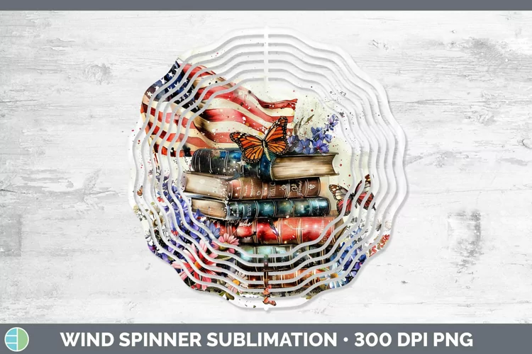 Watercolor Books USA Flag Wind Spinner Sublimation Spinner D