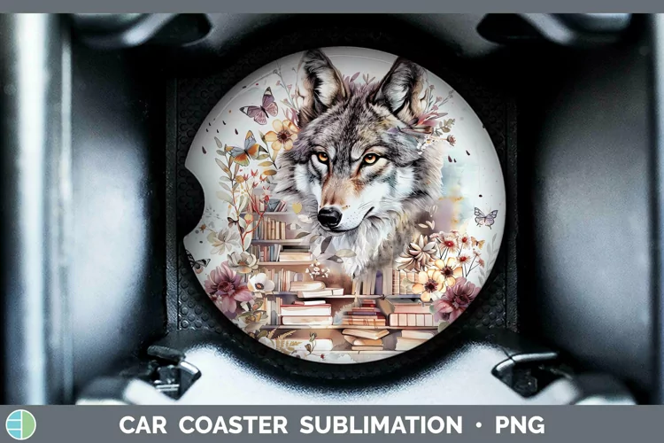 Watercolor Books Wolf Car Coaster Sublimation Coaster Design