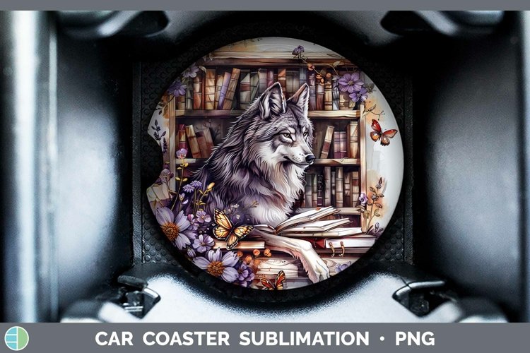 Watercolor Books Wolf Car Coaster Sublimation Coaster Design