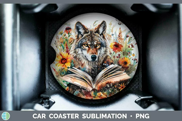 Watercolor Books Wolf Car Coaster Sublimation Coaster Design